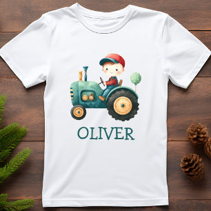 Personalisierter süßer grüner Traktor für Jungen T-Shirt