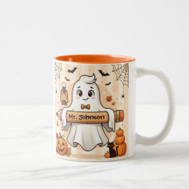 Personalisierter süßer Halloween-Geist-Lehrer-Bech Zweifarbige Tasse