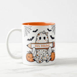 Personalisierter süßer Halloween-Geist-Lehrer-Bech Zweifarbige Tasse