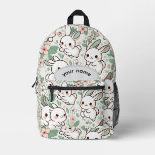 Personalisierter süßer Hase und Blumenmuster Kinde Bedruckter Rucksack