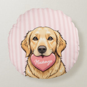 Personalisierter süßer Hund mit rosa Herz Rundes Kissen