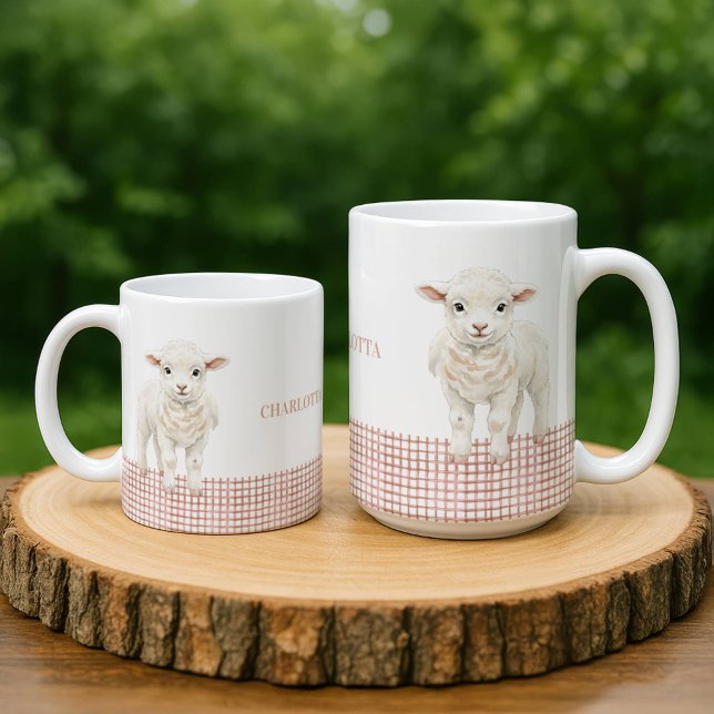Personalisierter süßer Lamm-Babyschaf-Name-Becher Kaffeetasse (Von Creator hochgeladen)