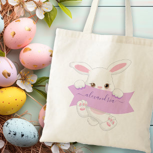 Personalisierter süßer lila Schleifen-Osterhase Mä Tragetasche