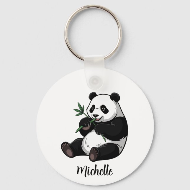 Personalisierter süßer Panda-Bär mit Grünzeug-Bamb Schlüsselanhänger (Vorderseite)