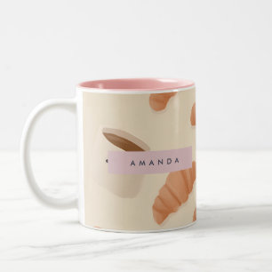 Personalisierter Süßer Pastell-Croissant-Kaffee Zweifarbige Tasse