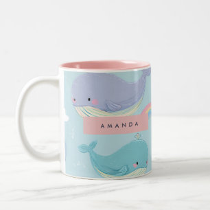 Personalisierter Süßer Pastell-Wal und Regenbogen- Zweifarbige Tasse
