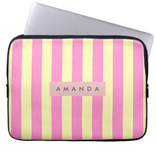 Personalisierter Süßer Pastellrosa und Gelber Stre Laptopschutzhülle
