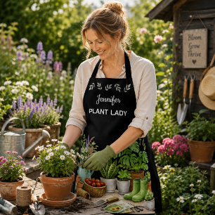 Personalisierter süßer Plant Lady Garten schwarz Schürze