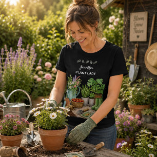 Personalisierter süßer Plant Lady Garten schwarz T-Shirt