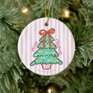 Personalisierter süßer preppy-Weihnachtsbaum Keramik Ornament