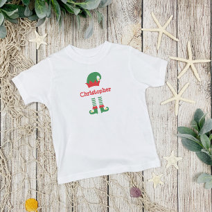 Personalisierter süßer roter grüner Elf Weihnachts Kleinkind T-shirt