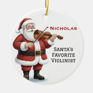 Personalisierter süßer Santa beim Violinspiel Keramik Ornament