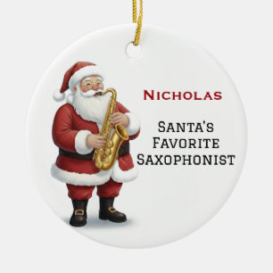 Personalisierter süßer Santa, der Saxophon spielt Keramik Ornament