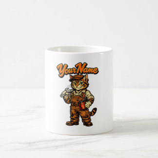 Personalisierter süßer Tabby-Kat-Mechaniker-Kaffee Kaffeetasse