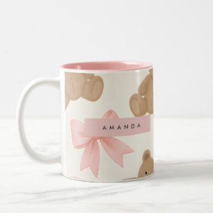 Personalisierter süßer Teddybär und rosa Schleifen Zweifarbige Tasse