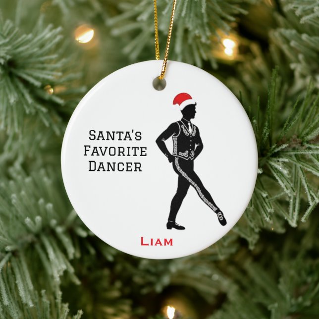 Personalisierter süßer Weihnachts-Ire beim Tanzen Keramik Ornament (Baum)
