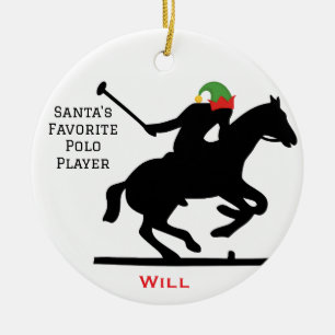 Personalisierter süßer Weihnachtself spielt Polo Keramik Ornament