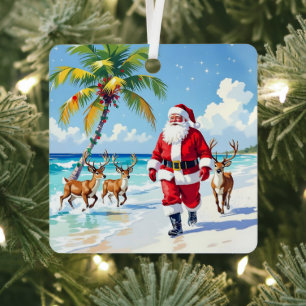 Personalisierter süßer Weihnachtsmann am Strand mi Ornament Aus Metall