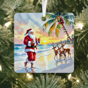 Personalisierter süßer Weihnachtsmann am Strand mi Ornament Aus Metall
