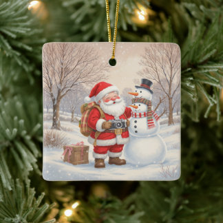 Personalisierter süßer Weihnachtsmann-Fotograf Keramikornament
