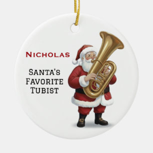 Personalisierter süßer Weihnachtsmann spielt Tuba Keramik Ornament