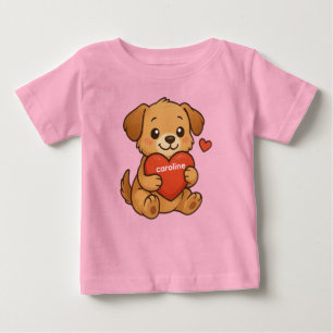 personalisierter Süßer Welpe/Hund Valentinstag Baby T-shirt