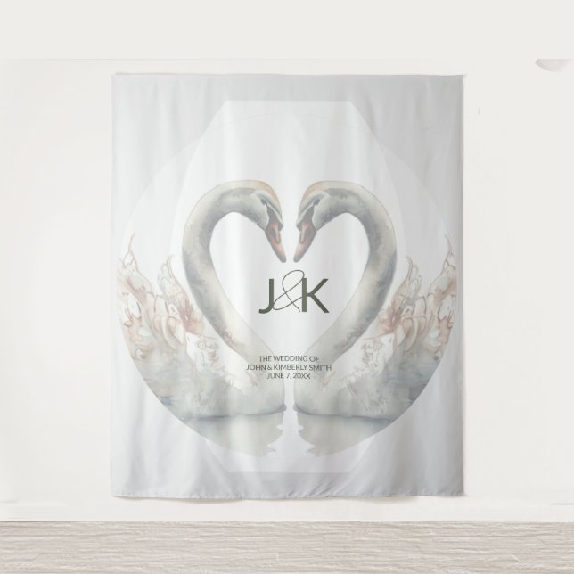 Personalisierter Swan-Hochzeitstag Wandteppich (Vorderseite)