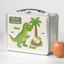 Personalisierter T-Rex Süßer Dinosaurier Schule Metall Brotdose
