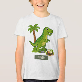 Personalisierter T-Rex Süßer Dinosaurier Tri-Blend Shirt