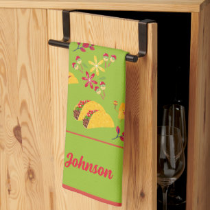 Personalisierter Taco Fun Green Geschirrtuch