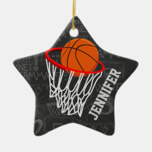 Personalisierter Tafel-Basketball und Band Keramik Ornament