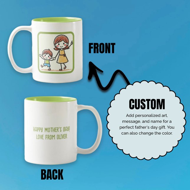 Personalisierter Tag der Mutter des Kinderwerks Zweifarbige Tasse (Add Kid’s Artwork Mother’s Day Personalized Two-Tone Coffee Mug)
