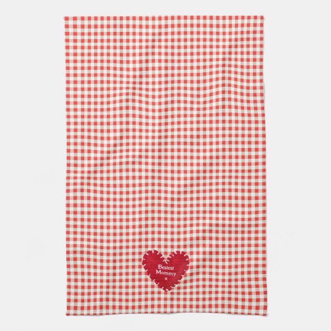 Personalisierter Tag der Rotfüsse Gingham Mutter Geschirrtuch (Vertikal)