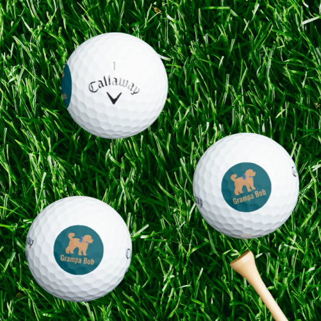 Personalisierter Tan Doodle Hund auf dunkelblau gr Golfball (Personalized golf balls!)