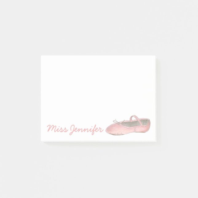 Personalisierter Tanzlehrer Rosa Ballett Slipper Post-it Klebezettel (Vorderseite)