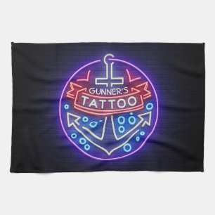 Personalisierter Tattoo-Shop im nautischen Neon-Sc Geschirrtuch