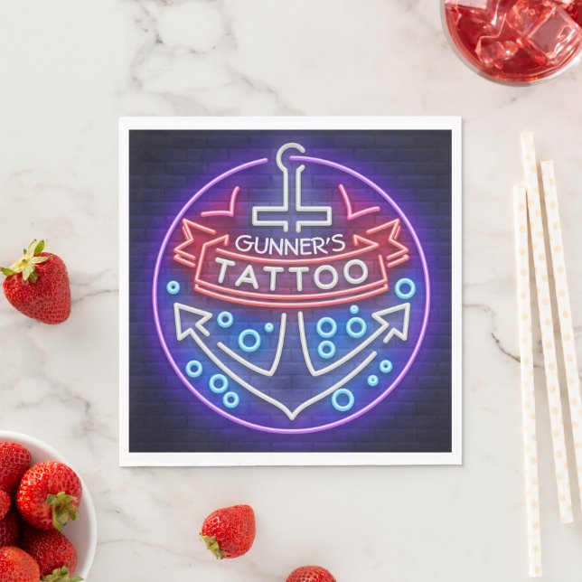 Personalisierter Tattoo Shop Nautical Neonsign Sty Serviette (Beispiel)