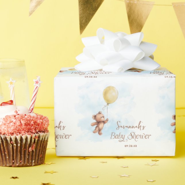 Personalisierter Teddy Bear mit Balloon Baby Dusch Geschenkpapier (Geburtstagsparty)