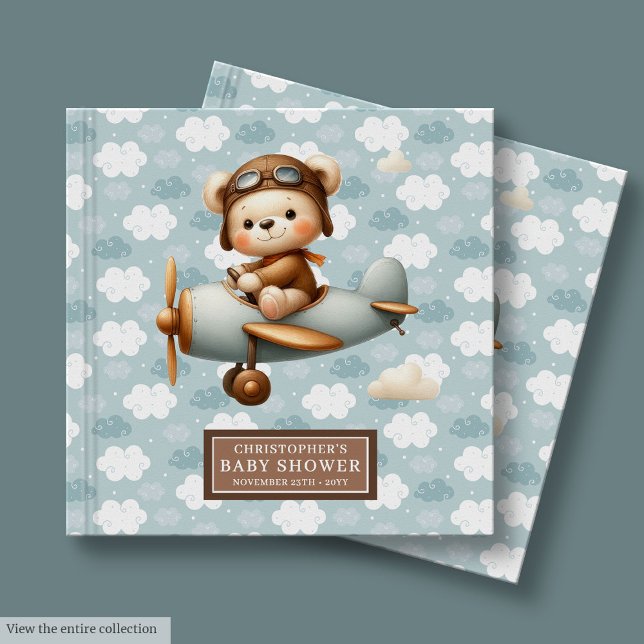 Personalisierter Teddy Bear Pilot Baby Shooter Gästebuch (Personalized Teddy Bear Pilot Baby Shower Guest Guest Book)