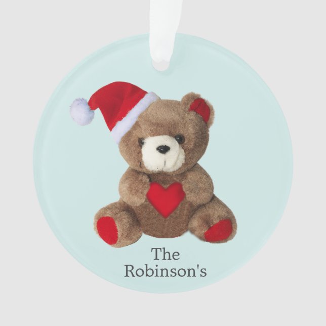 Personalisierter Teddybär auf Light Blue Ornament (Vorderseite)