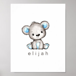 Personalisierter Teddybär für Babyjungen Blaue Her Poster