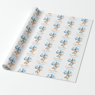 Personalisierter Teddybär Jungen-Baby-Party Geschenkpapier