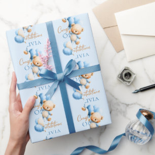 Personalisierter Teddybär Jungen-Baby-Party Geschenkpapier