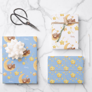 Personalisierter Teddybär Mond Baby Shower Geschenkpapier Set