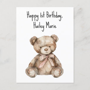 Personalisierter Teddybär zum ersten Geburtstag Postkarte