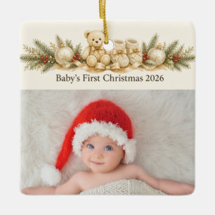 Personalisierter Teddybär zum ersten Weihnachten d Keramikornament