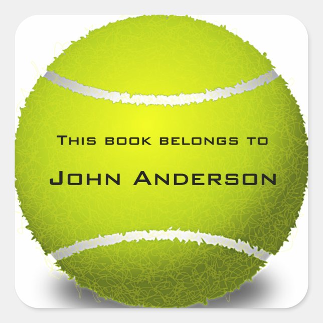 Personalisierter Tennis-Ball-Buchzeichen-Aufkleber Quadratischer Aufkleber (Vorderseite)