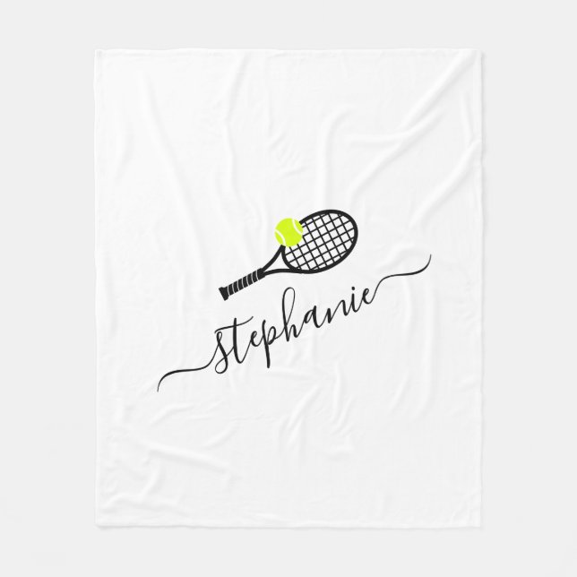 Personalisierter Tennis-Script-Name White Fleecedecke (Vorderseite)