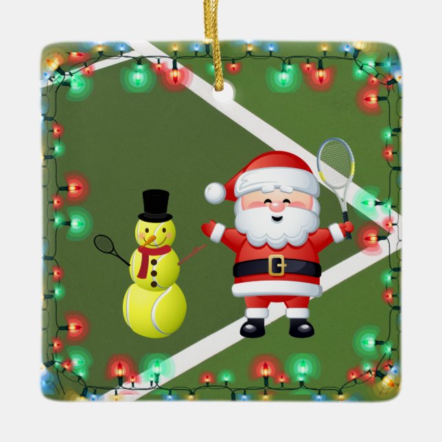Personalisierter Tennis Snowman und der Weihnachts Keramikornament (Vorderseite)