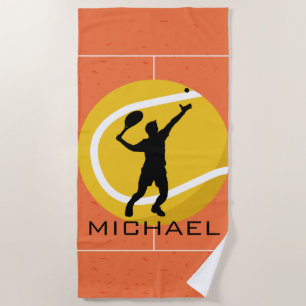 Personalisierter Tennisspieler Serve Ball Orange Strandtuch